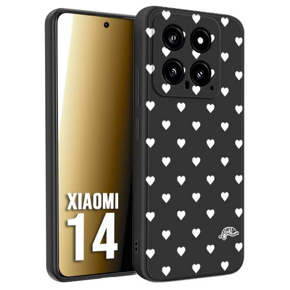 CUSTOMIZZA - Custodia cover nera morbida in tpu compatibile per Xiaomi 14 cuori pois bianchi donna pin up vintage