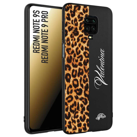 CUSTOMIZZA - Custodia cover nera morbida in tpu compatibile per Xiaomi Redmi Note 9S - Note 9 PRO custom nome scritta leopardato maculato donna marrone leopard