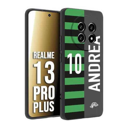 CUSTOMIZZA - Custodia cover nera morbida in tpu compatibile per Realme 13 PRO PLUS personalizzata calcio football nome e numero calciatori neroverde