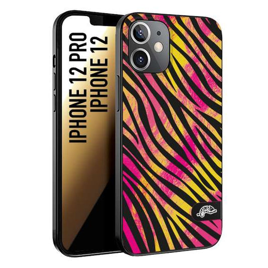 CUSTOMIZZA - Custodia cover nera morbida in tpu compatibile per iPhone 12 - 12 PRO zebrata maculata a rilievo soft touch donna fucsia gialla