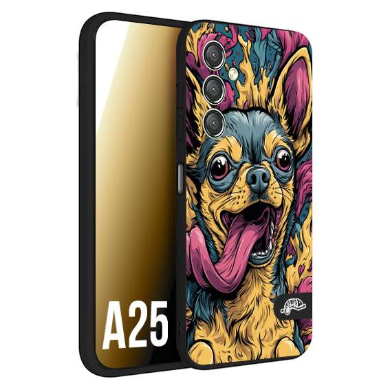 CUSTOMIZZA - Custodia cover nera morbida in tpu compatibile per Samsung A25 Chihuahua illustrazione cane pop art cane street art cartone animato