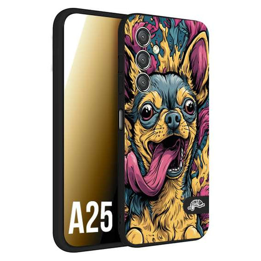 CUSTOMIZZA - Custodia cover nera morbida in tpu compatibile per Samsung A25 Chihuahua illustrazione cane pop art cane street art cartone animato