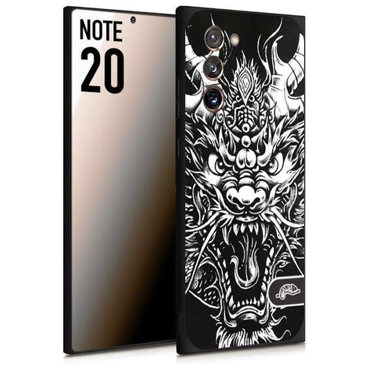 CUSTOMIZZA - Custodia cover nera morbida in tpu compatibile per Samsung NOTE 20 drago black and white bianco a rilievo disegnato tattoo tatuaggio