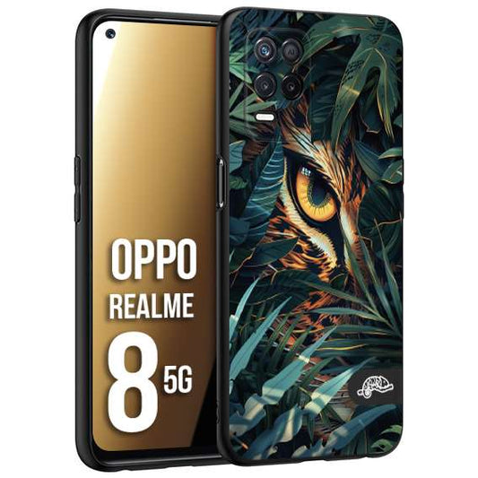 CUSTOMIZZA - Custodia cover nera morbida in tpu compatibile per Realme 8 5G animali color giungla tropicale occhio di giaguaro felino disegnato