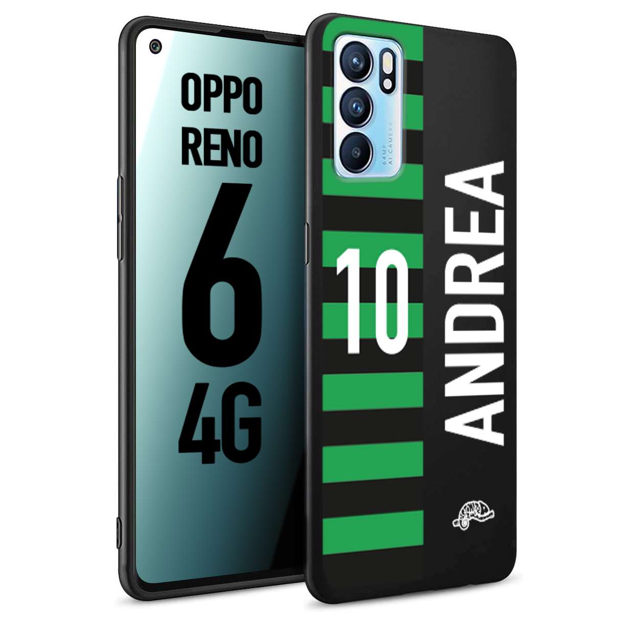 CUSTOMIZZA - Custodia cover nera morbida in tpu compatibile per Oppo Reno 6 4G personalizzata calcio football nome e numero calciatori neroverde