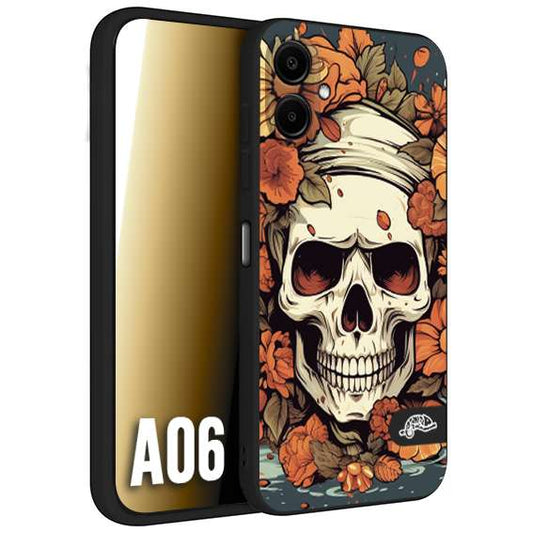 CUSTOMIZZA - Custodia cover nera morbida in tpu compatibile per Samsung A06 teschio skull flowers fiori tattoo disegnato alta definizione