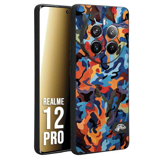 CUSTOMIZZA - Custodia cover nera morbida in tpu compatibile per Realme 12 PRO camouflage mimetico militare moderno blu arancio rosso
