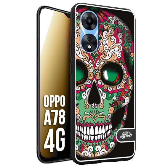 CUSTOMIZZA - Custodia cover nera morbida in tpu compatibile per Oppo A78 4G teschio messicano Mexican skull verde fucsia
