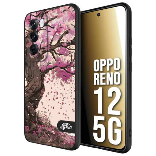 CUSTOMIZZA - Custodia cover nera morbida in tpu compatibile per Oppo Reno 12 5G giapponese colori morbidi fiori di ciliegio rosa disegnata