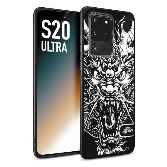 CUSTOMIZZA - Custodia cover nera morbida in tpu compatibile per Samsung S20 ULTRA drago black and white bianco a rilievo disegnato tattoo tatuaggio