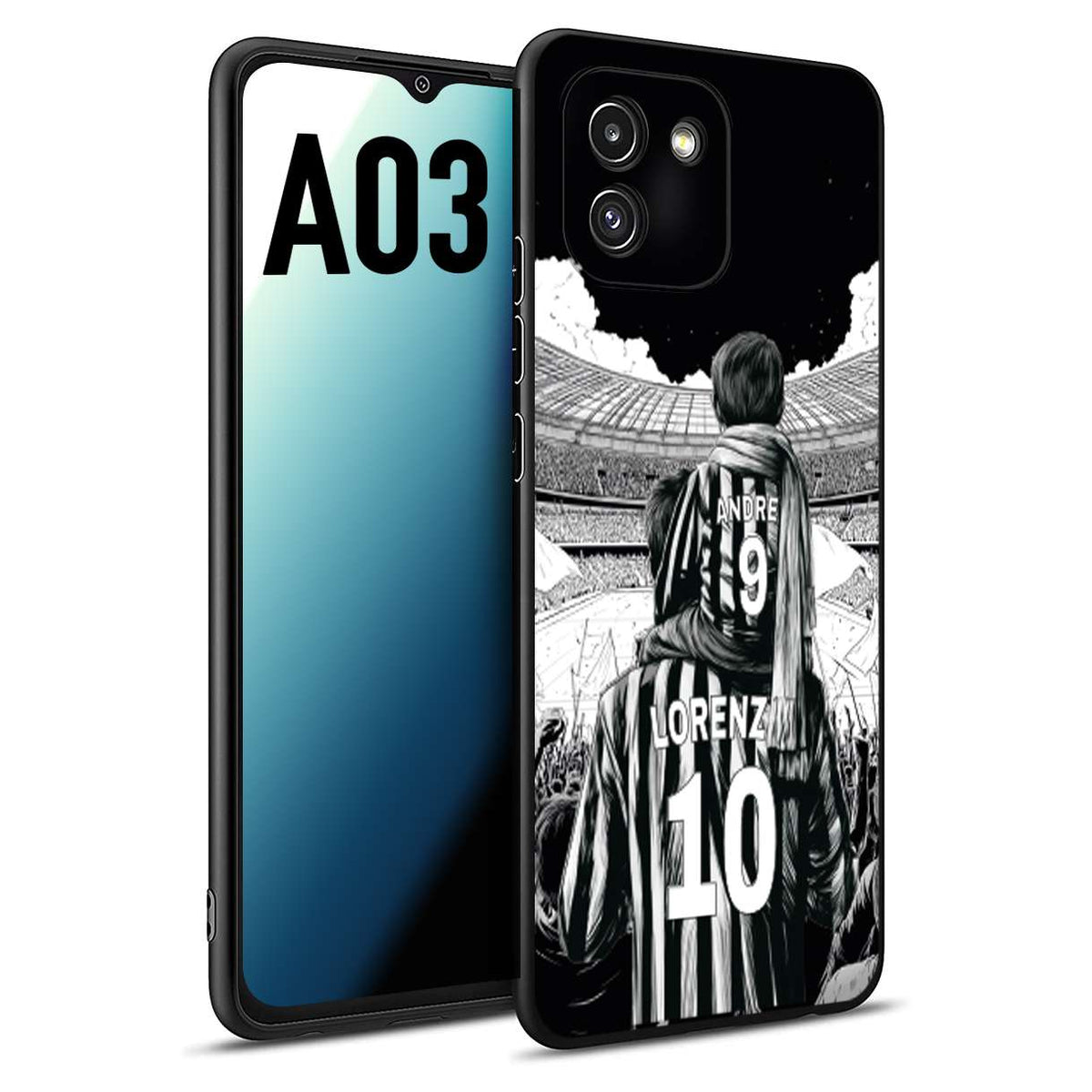 CUSTOMIZZA - Custodia cover nera morbida in tpu compatibile per Samsung A03 personalizzata calcio football nome e numero calciatori bianconeri bianca e nera