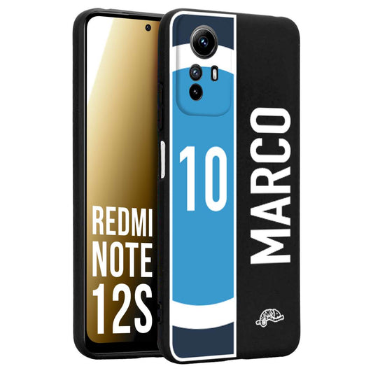 CUSTOMIZZA - Custodia cover nera morbida in tpu compatibile per Xiaomi Redmi Note 12S personalizzata calcio football nome e numero calciatori biancoazzurri bianco celesti