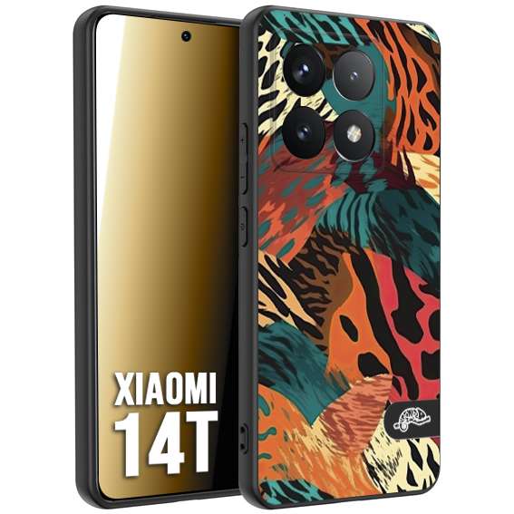 CUSTOMIZZA - Custodia cover nera morbida in tpu compatibile per Xiaomi 14T leopardato tigrato tiger colorata summer arancio verde fucsia