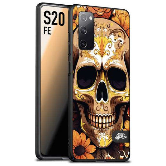 CUSTOMIZZA - Custodia cover nera morbida in tpu compatibile per Samsung S20 FE teschio messicano colorato dorato fiori tattoo disegnato