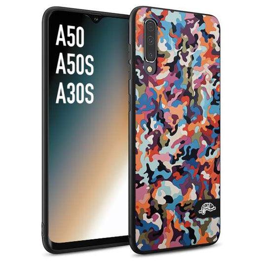 CUSTOMIZZA - Custodia cover nera morbida in tpu compatibile per Samsung A50 - A50S - A30S camouflage mimetico militare moderno blu arancio rosa