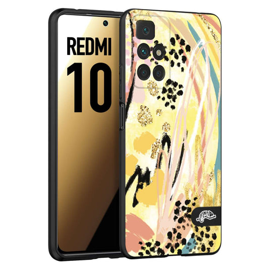 CUSTOMIZZA - Custodia cover nera morbida in tpu compatibile per Xiaomi Redmi 10 astratti donna flower fantasia estate gialla rosa leopardata