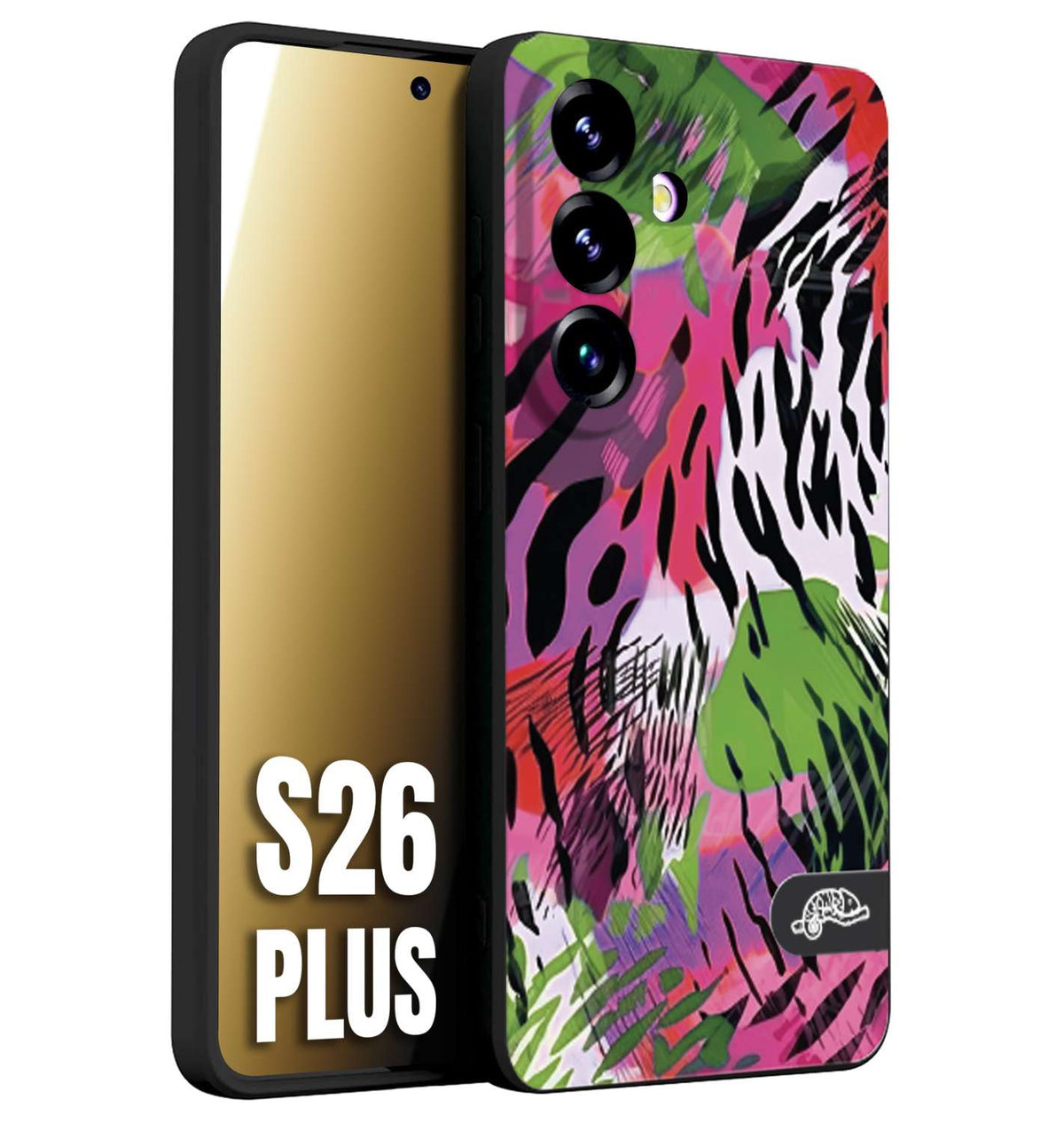 CUSTOMIZZA - Custodia cover nera morbida in tpu compatibile per Samsung S26 PLUS leopardato tigrato tiger colorata summer color verde fucsia