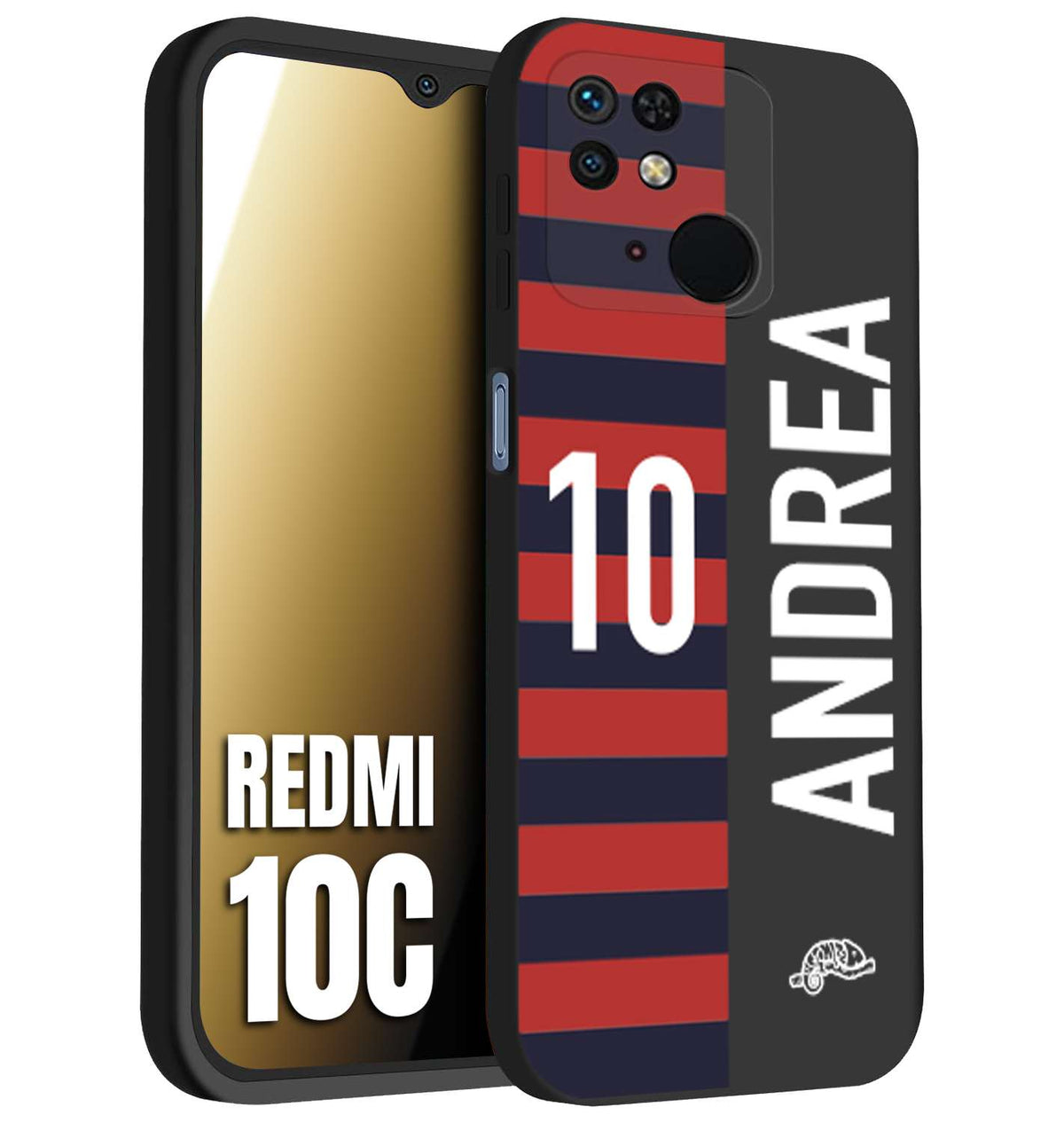 CUSTOMIZZA - Custodia cover nera morbida in tpu compatibile per Xiaomi Redmi 10C personalizzata calcio football nome e numero calciatori rossoblu
