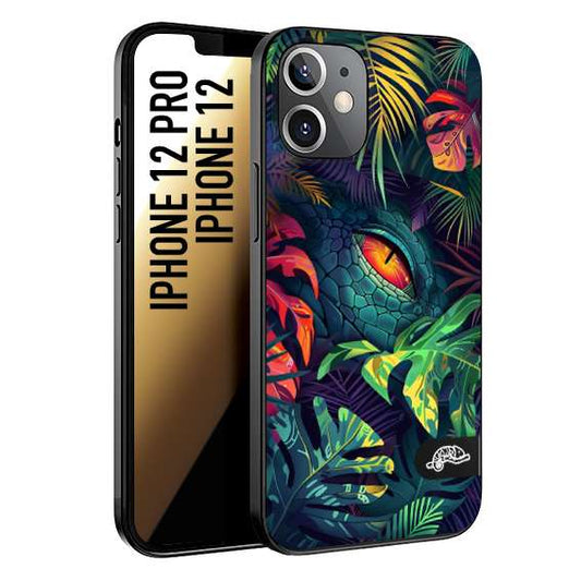 CUSTOMIZZA - Custodia cover nera morbida in tpu compatibile per iPhone 12 - 12 PRO animali color giungla tropicale occhio di coccodrillo alligatore disegnato