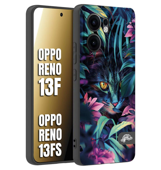 CUSTOMIZZA - Custodia cover nera morbida in tpu compatibile per Oppo Reno 13 F animali color giungla tropicale occhio di gatto colori vibranti disegnato