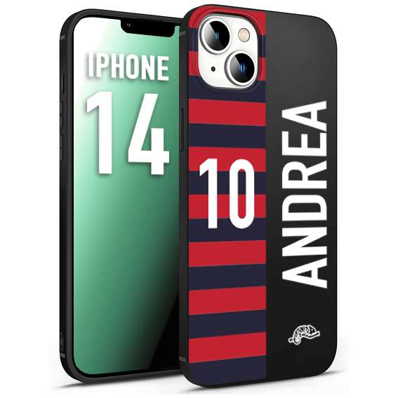 CUSTOMIZZA - Custodia cover nera morbida in tpu compatibile per iPhone 14 personalizzata calcio football nome e numero calciatori rossoblu