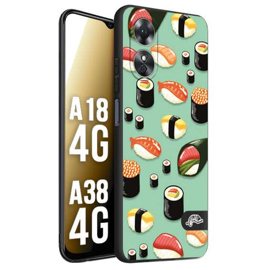 CUSTOMIZZA - Custodia cover nera morbida in tpu compatibile per Oppo A18 4G - A38 4G sushi disegni giapponese nighiri acquamarina verde