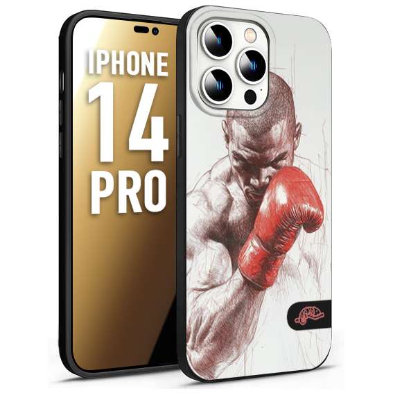 CUSTOMIZZA - Custodia cover nera morbida in tpu compatibile per iPhone 14 PRO pugilato pugili disegno tattoo guantoni box sport primo piano