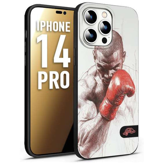 CUSTOMIZZA - Custodia cover nera morbida in tpu compatibile per iPhone 14 PRO pugilato pugili disegno tattoo guantoni box sport primo piano