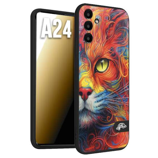 CUSTOMIZZA - Custodia cover nera morbida in tpu compatibile per Samsung A24 animali color cat gatto viso colori vibranti disegnato schizzo