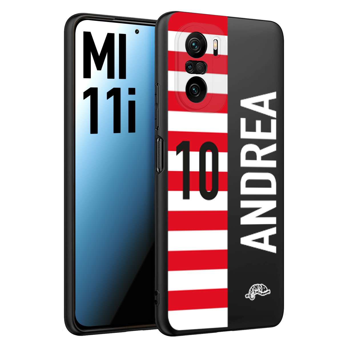 CUSTOMIZZA - Custodia cover nera morbida in tpu compatibile per Xiaomi Mi 11i personalizzata calcio football nome e numero calciatori bianco rossa