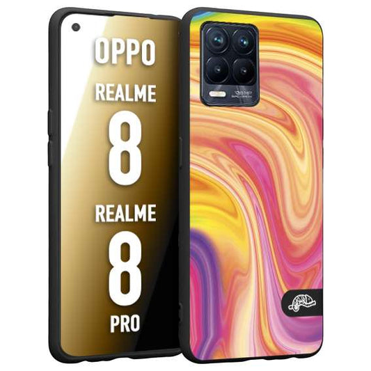 CUSTOMIZZA - Custodia cover nera morbida in tpu compatibile per Realme 8 - 8 PRO colorata fantasia vortice marmo onde rosa fucsia gialla