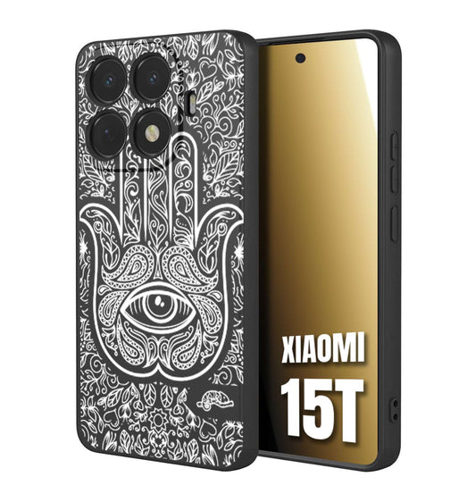 CUSTOMIZZA - Custodia cover nera morbida in tpu compatibile per Xiaomi 15T mano di fatima effetto rilievo mandala donna
