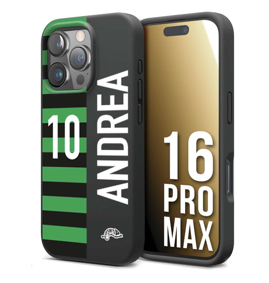 CUSTOMIZZA - Custodia cover nera morbida in tpu compatibile per iPhone 16 PRO MAX personalizzata calcio football nome e numero calciatori neroverde