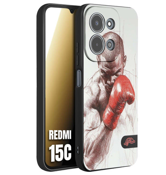 CUSTOMIZZA - Custodia cover nera morbida in tpu compatibile per Xiaomi Redmi 15C pugilato pugili disegno tattoo guantoni box sport primo piano