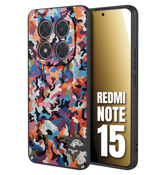 CUSTOMIZZA - Custodia cover nera morbida in tpu compatibile per Xiaomi Redmi Note 15 camouflage mimetico militare moderno blu arancio rosa