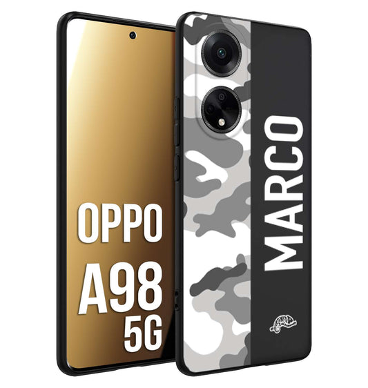 CUSTOMIZZA - Custodia cover nera morbida in tpu compatibile per Oppo A98 5G camouflage mimetico militare personalizzata nome bianco