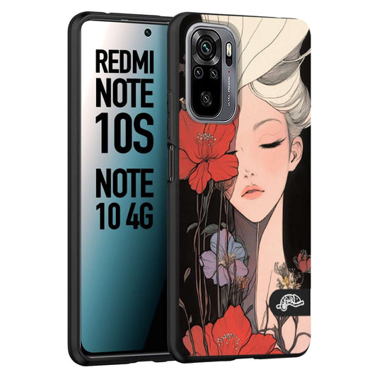 CUSTOMIZZA - Custodia cover nera morbida in tpu compatibile per Xiaomi Redmi Note 10S woman flower Fantasia Floreale Design Donna e Fiori, Retro Artistico