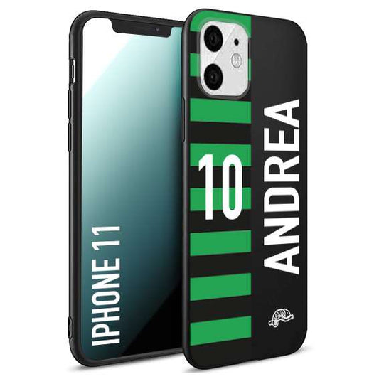 CUSTOMIZZA - Custodia cover nera morbida in tpu compatibile per iPhone 11 personalizzata calcio football nome e numero calciatori neroverde