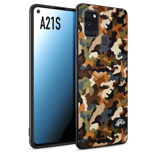 CUSTOMIZZA - Custodia cover nera morbida in tpu compatibile per Samsung A21S camouflage mimetico militare moderno blu marrone beige