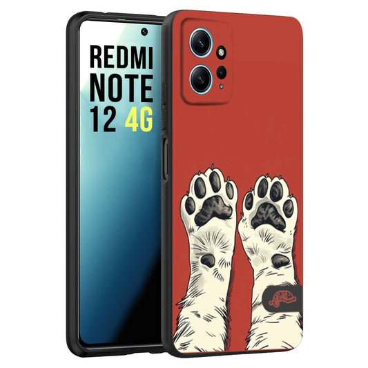 CUSTOMIZZA - Custodia cover nera morbida in tpu compatibile per Xiaomi Redmi Note 12 4G zampe di gatto cat paws rossa red disegnata fumetto cartoon