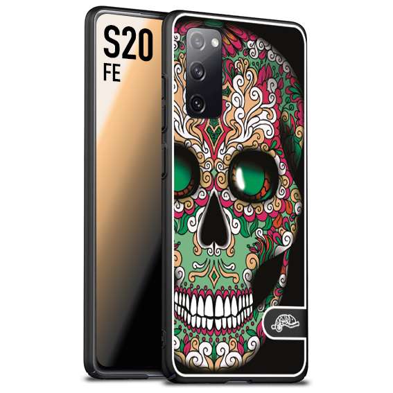 CUSTOMIZZA - Custodia cover nera morbida in tpu compatibile per Samsung S20 FE teschio messicano Mexican skull verde fucsia