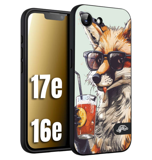 CUSTOMIZZA - Custodia cover nera morbida in tpu compatibile per iPhone 16E - 17E estate disegnata cocktails animali simpatici fox volpe negroni