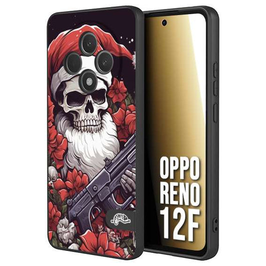 CUSTOMIZZA - Custodia cover nera morbida in tpu compatibile per Oppo Reno 12F teschio natale santa claus fiori tattoo disegnato