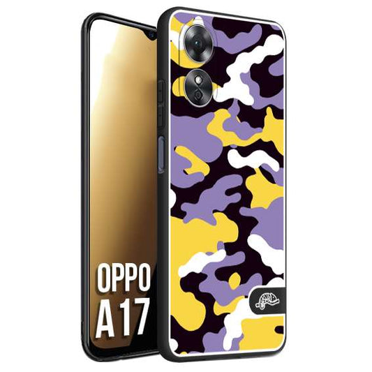 CUSTOMIZZA - Custodia cover nera morbida in tpu compatibile per Oppo A17 camouflage mimetico militare viola lilla giallo