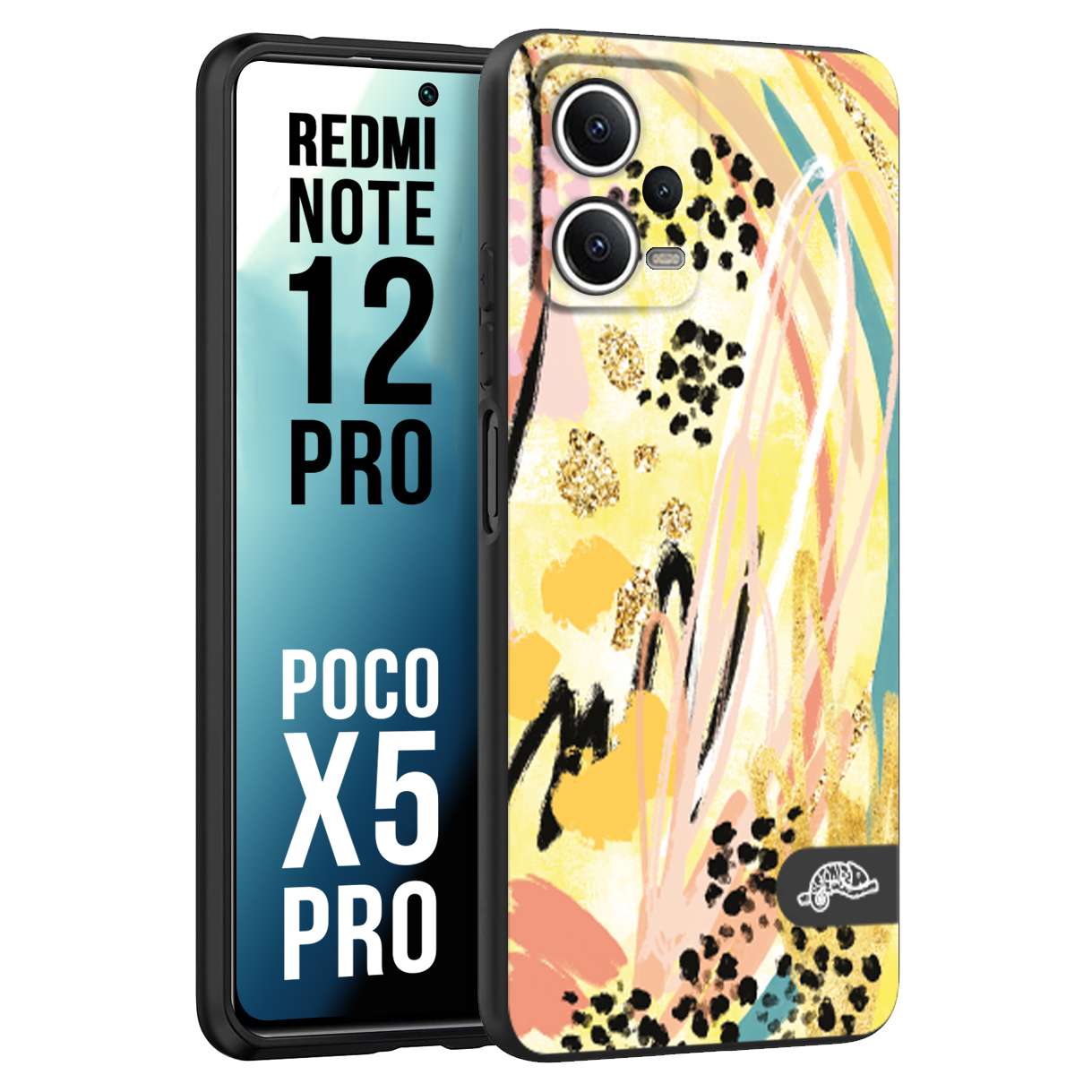 CUSTOMIZZA - Custodia cover nera morbida in tpu compatibile per Xiaomi Redmi Note 12 PRO - POCO X5 PRO astratti donna flower fantasia estate gialla rosa leopardata