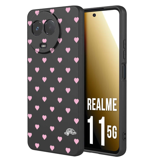 CUSTOMIZZA - Custodia cover nera morbida in tpu compatibile per Oppo Realme 11 5G cuori pois rosa su nero donna pin up vintage