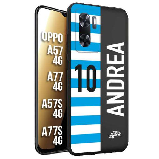 CUSTOMIZZA - Custodia cover nera morbida in tpu compatibile per Oppo A57 - A77 - A57S - A77S (4G) personalizzata calcio football nome e numero calciatori biancazzurri