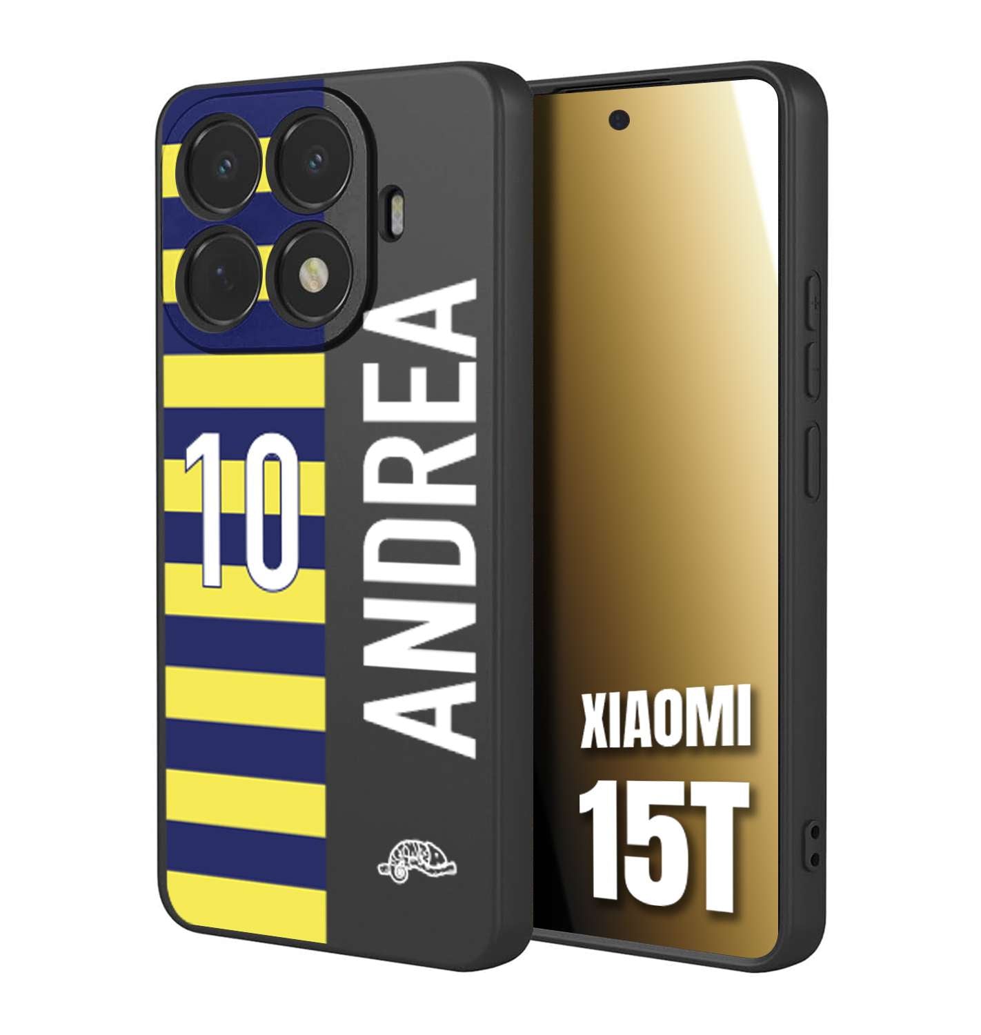 CUSTOMIZZA - Custodia cover nera morbida in tpu compatibile per Xiaomi 15T personalizzata calcio football nome e numero calciatori giallo blu