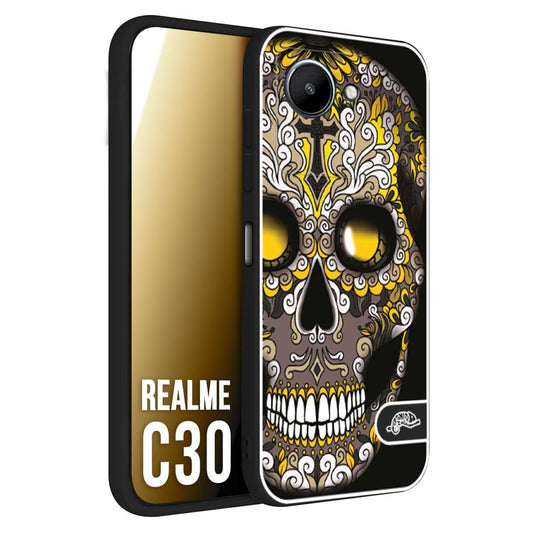 CUSTOMIZZA - Custodia cover nera morbida in tpu compatibile per Oppo Realme C30 teschio messicano Mexican skull nero giallo