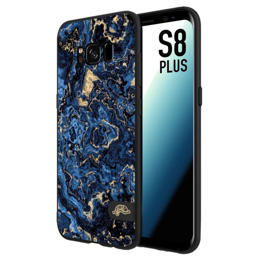 CUSTOMIZZA - Custodia cover nera morbida in tpu compatibile per Samsung S8 PLUS effetto marmo marble blu venature dorato psichedelico